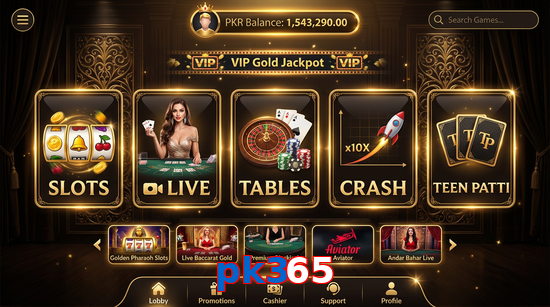 Main screen of Pk365 casino page for PK players