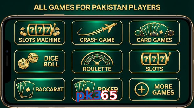 Main screen of Pk365 games page for PK players
